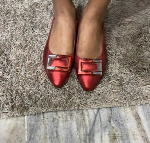 Red Buckle Ballet Flats
