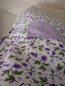 Elegant White &amp; Purple Floral Nighty Set – XL