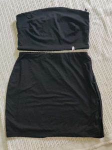 Chic Black Bandeau tube  Top &amp; Mini Skirt Set