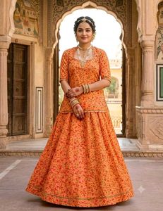 Orange Floral Print lehenga dress