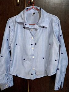 Cute Blue Striped Heart Print Shirt