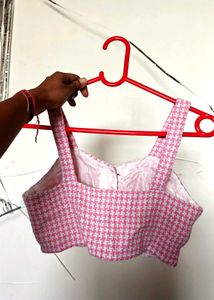 Chic Pink Houndstooth Tweed Top
