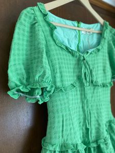 Cute Green Ruffle Gingham Mini Dress