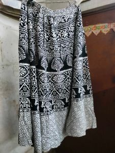Red Kurta With Black &amp; White Printskirt.