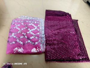 Sparkly Pink & Purple Dupatta Set With 2 Mtr Fabri