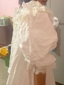 White Puff Sleeve Lace Trim Dress