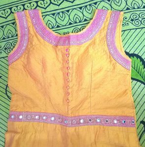 Yellow Anarkali Dress with Pink Dupatta