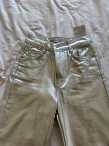 Zara Metallic Straight Jeans Silver