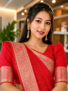 Stunning Red Saree with Gold Border organza
