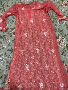 Charming Coral Chikankari Kurta