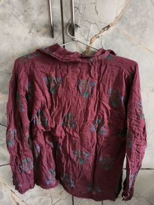 Maroon Printed Button-Down Shirt