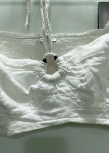 Bershka White Puff Sleeve Crop Top