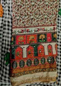 Embroidered Silk Dupatta with Mirror Work