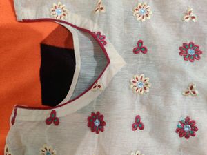 White Kurti Flower Design