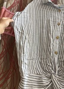 Striped Knot Front Button-Up Shirt