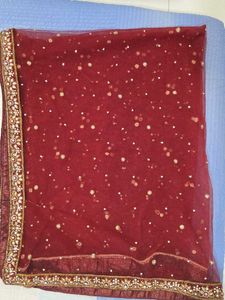 Bridal Embroidered Maroon Net Dupatta