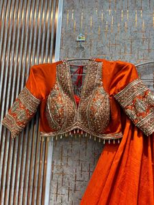 Stunning Orange Embroidered Lehenga Choli Set