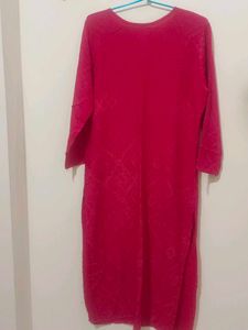 Vibrant Red Kurta with Golden Neckline