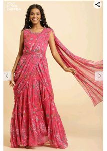 W's Elegant Pink floral ready to wear saree