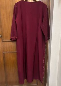 🆕W Maroon Kurta Set with Gold Print