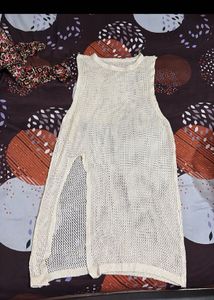 Cream Crochet Knit Tunic Top