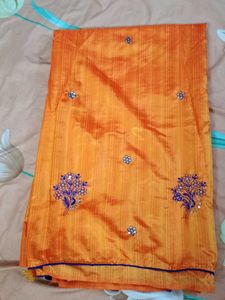 Orange Embroidered Silk Saree