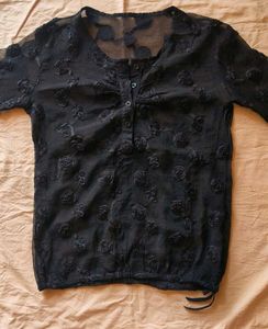 Sheer black floral self-design top