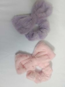 Fuzzy Bow Scrunchies Set (Pack of 2)