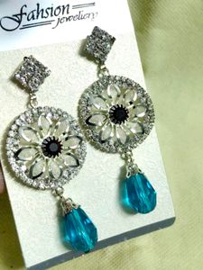 Dangle Earrings with Blue Drops