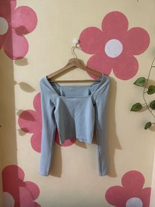 Baby Blue Square Neck Long Sleeve Top
