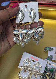 Elegant Pearl Drop Earrings with Mirror Accents