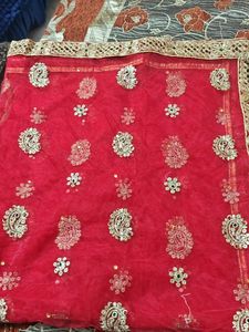Embellished Red Net Dupatta