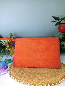 Embroidered Orange Hand Purse