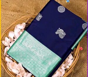 Brand new Elegant Navy Blue Silk Saree