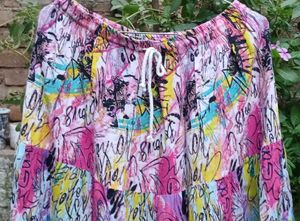 Vibrant Abstract Print Tiered cotton Skirt