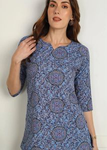 Blue Printed Short Kurta