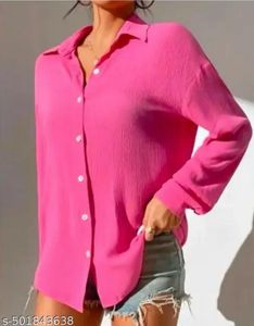 Vibrant Pink Long Sleeve Button-Up Shirt