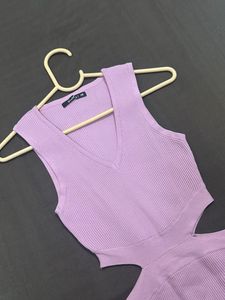 ZUDIO Lavender Cut-Out Bodycon Ribbed Mini Dress