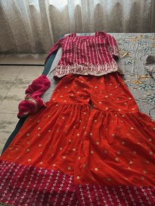 Embroidered Pink &amp; Orange Sharara Set