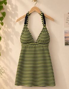 Lime Green & Black Stripe Dress – Chic Party & Cas