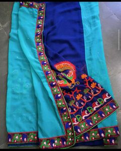 Blue Embroidered Saree 🔷