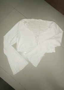 Chic White Bell Sleeve Cropped Cardigan