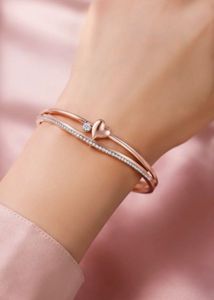 Rose Gold Heart &amp; Crystal Bangle