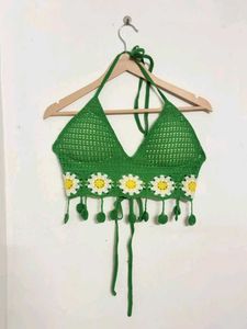 Crochet Daisy Halter Bikini Top