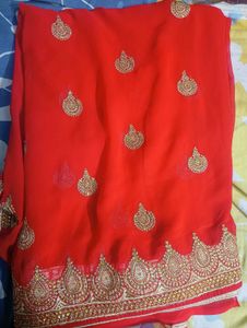 Embroidered Red Saree