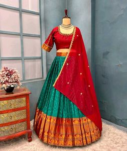 Elegant Teal & Red Lehenga Choli Set