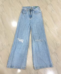 Light Wash Distressed Wide Leg Jeans