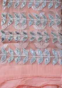 Designer Peach Color Frill Saree With Gota Work