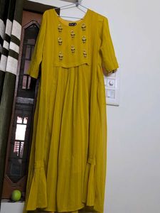 Mustard Embroidered Kurta Dress