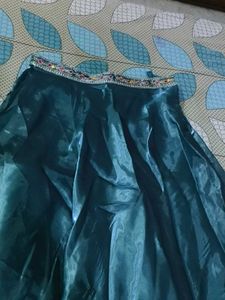 Teal Blue Heavy Embroidered &amp; Organza Lehenga Set